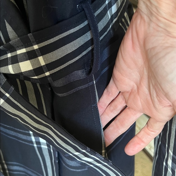 Madison Navy White Plaid Trench Coat Jacket Pink Lining - Picture 4 of 8